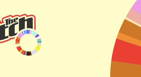 The Pitch logo and color wheel on a yellow background.