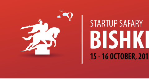 Startup Safary Bishkek event banner with a red background and a silhouette of a person on a horse.
