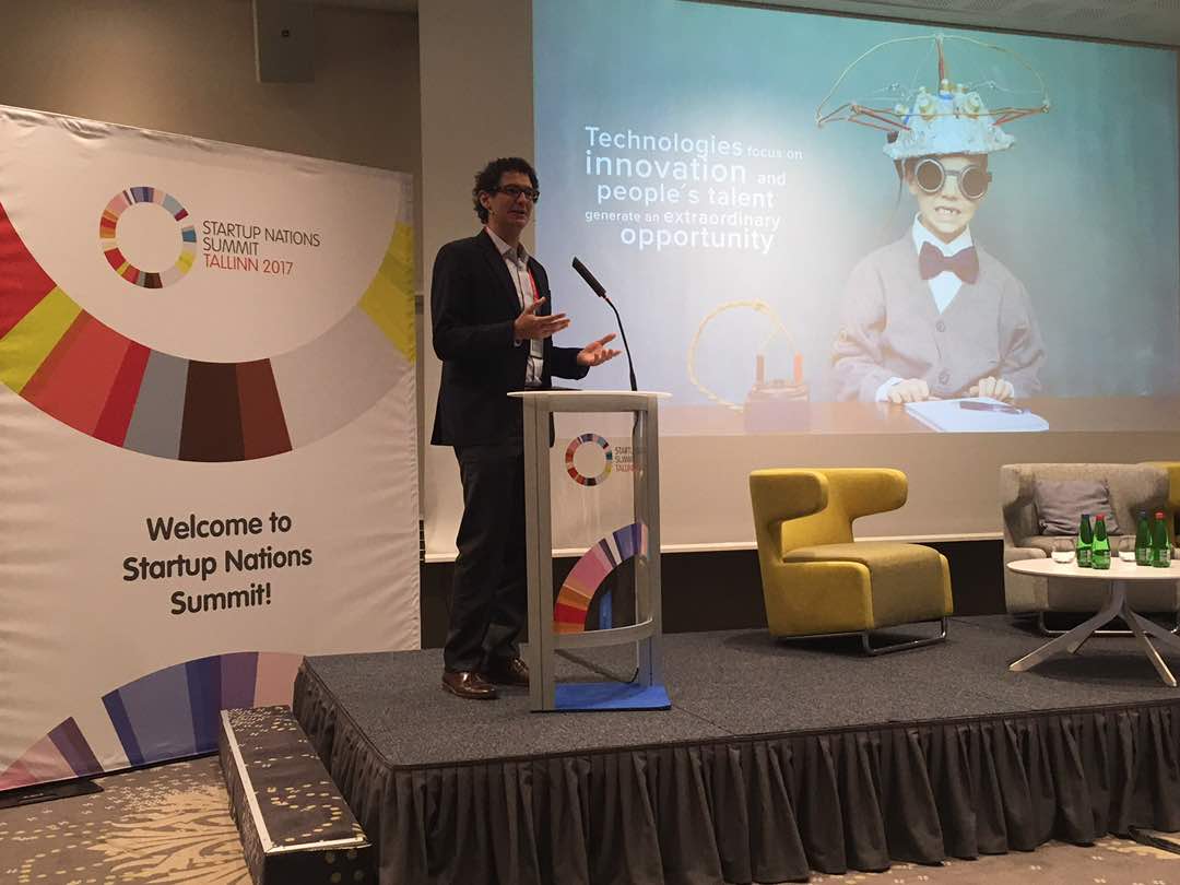 Man giving a presentation at the Startup Nations Summit 2017 in Tallinn, Estonia.