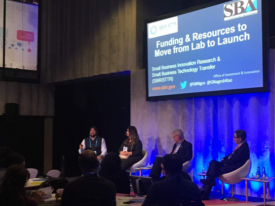 Panelists discuss funding and resources for moving from lab to launch at a conference.