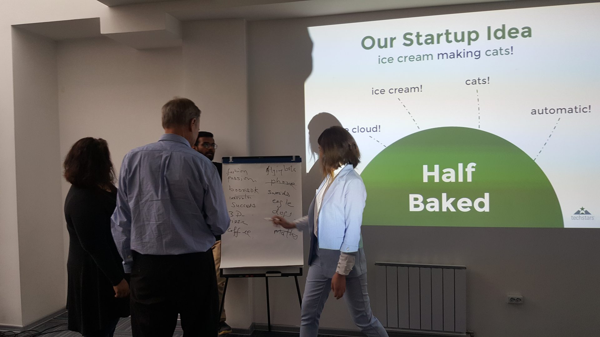 Participants discussing a startup idea at a workshop in Bishkek, Kyrgyzstan.