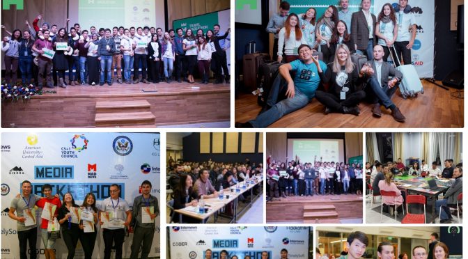 Participants at a hackathon event in Bishkek, Kyrgyzstan.