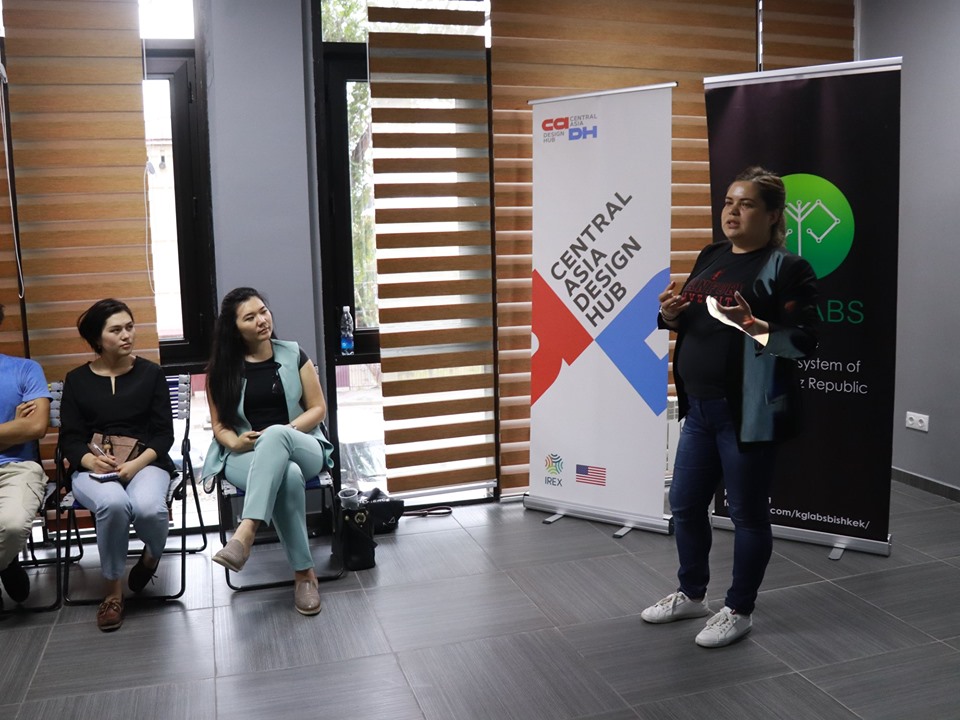 Participants at a master class on pitching at the Central Asia Design Hub in Bishkek, Kyrgyzstan.