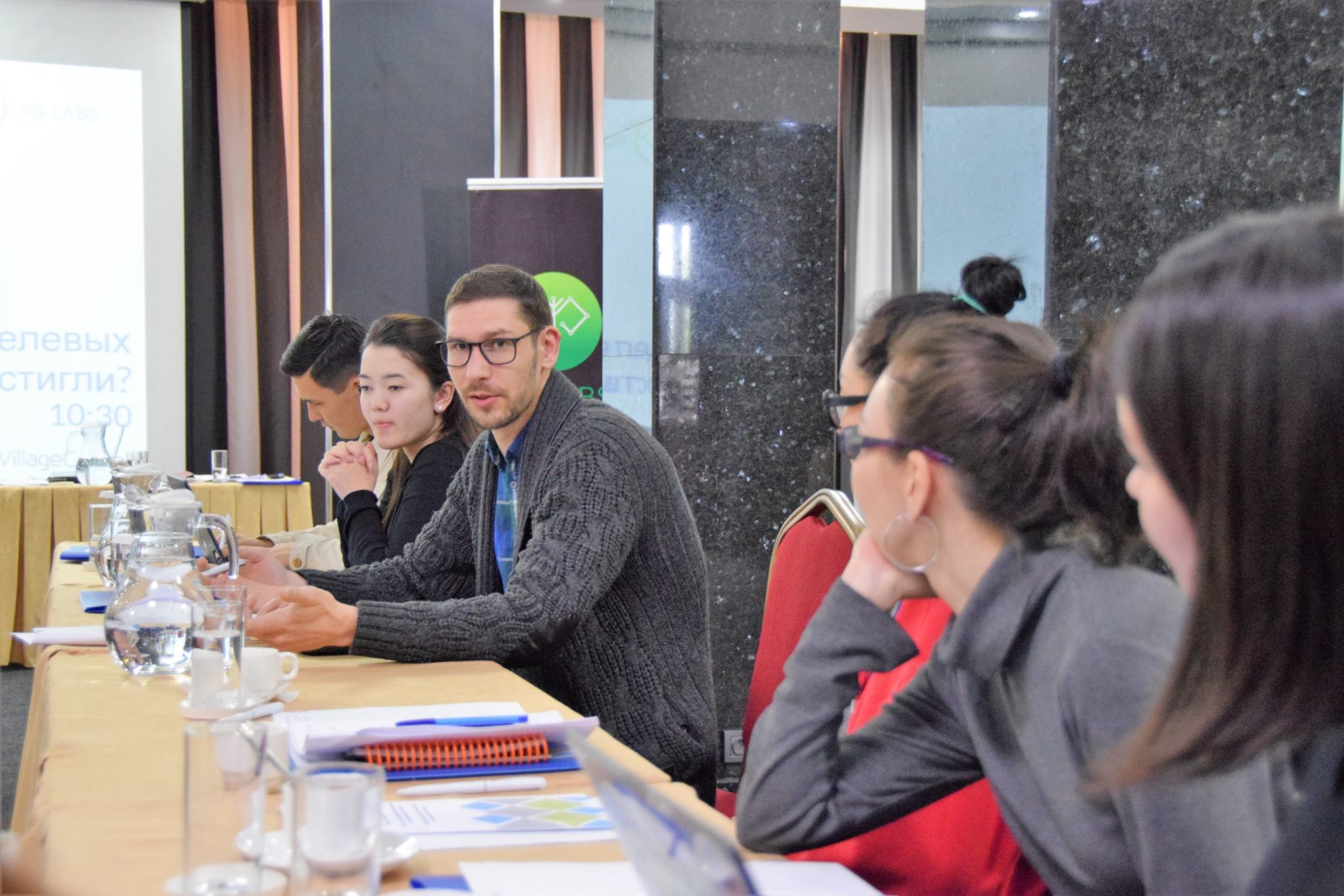 Participants in a business accelerator program at KG Labs in Bishkek, Kyrgyzstan.