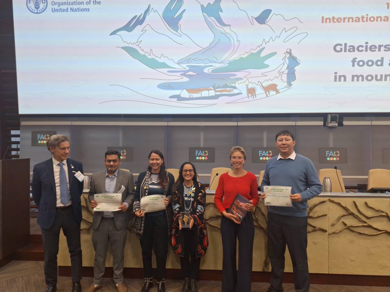 Mountain Future Award 2025 winners on stage at FAO Rome. The full ceremony is in the FAO webcast from the 57th minute.